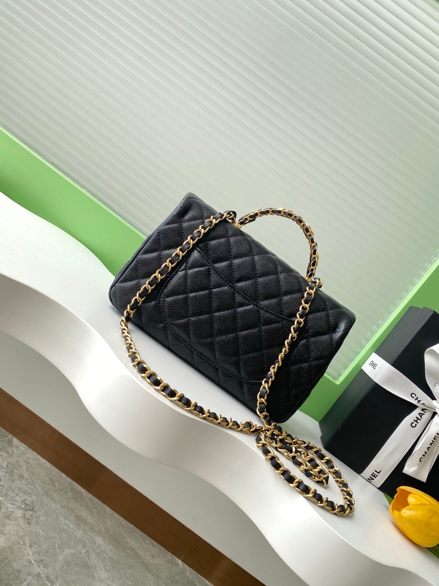 Chanel 25B Classic Flap with Top Handle Black Caviar Mini