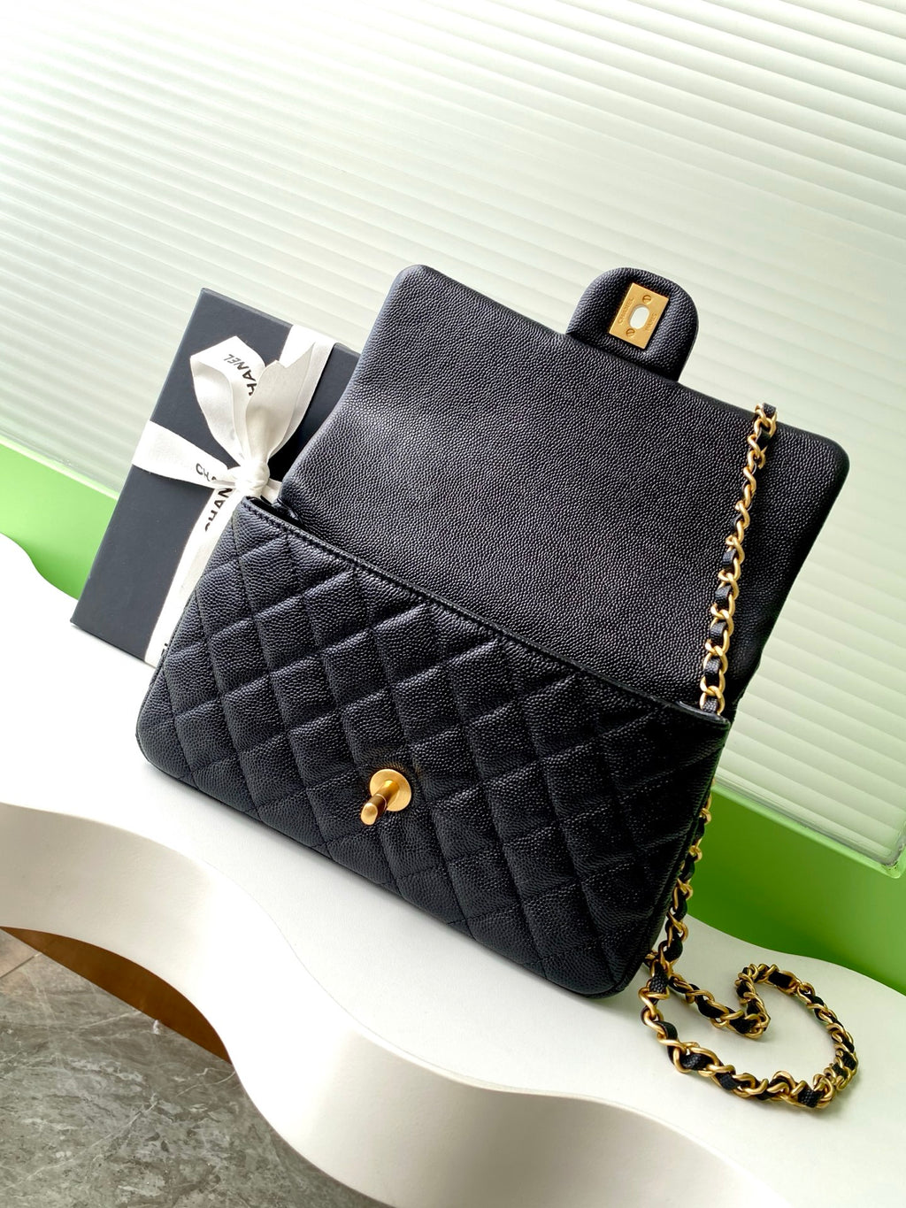 Chanel 25B Classic Flap with Top Handle Black Caviar Mini