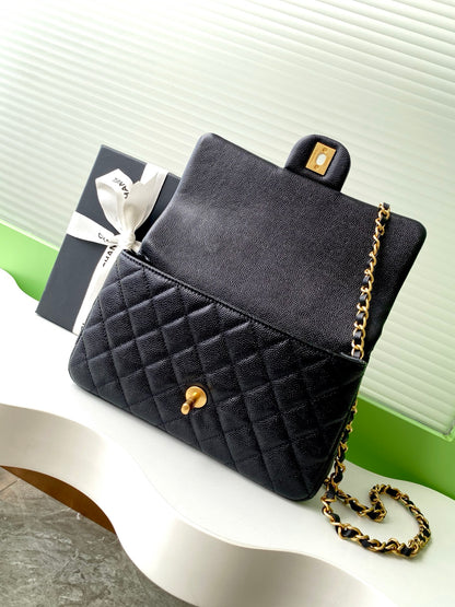 Chanel 25B Classic Flap with Top Handle Black Caviar Mini