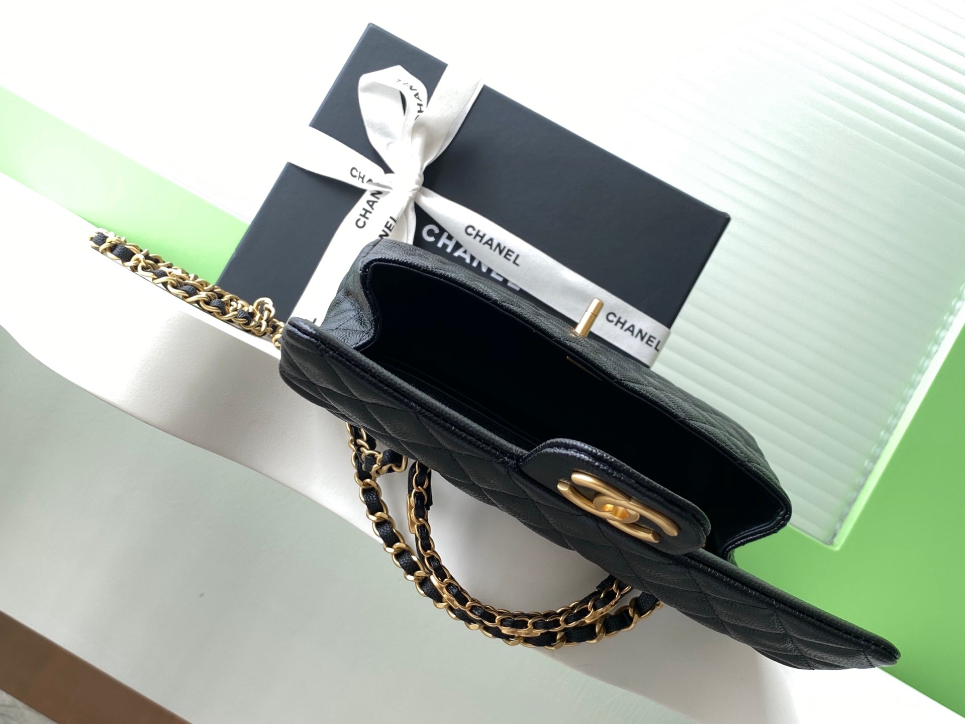 Chanel 25B Classic Flap with Top Handle Black Caviar Mini