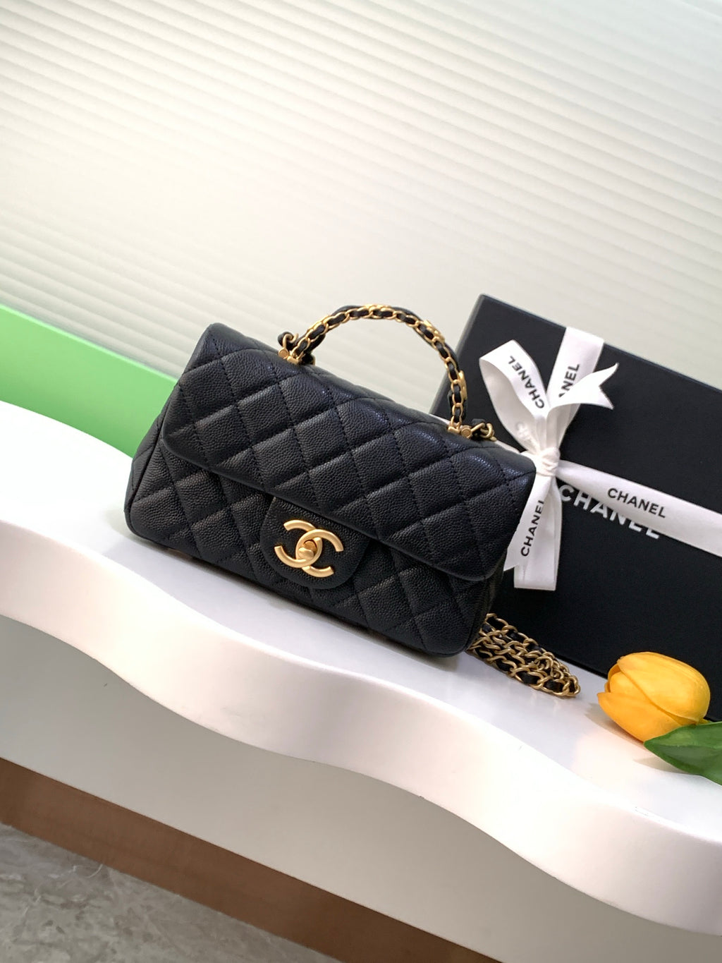 Chanel 25B Classic Flap with Top Handle Black Caviar