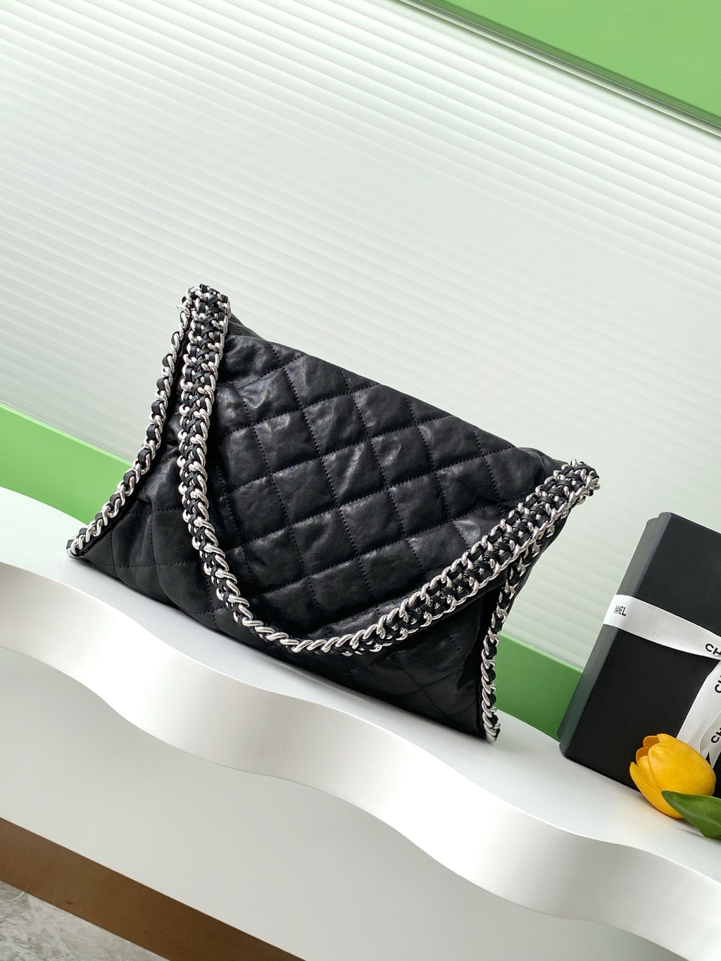 Chanel Large Black Quilted Leather Shoulder Flap Bag (SHW)