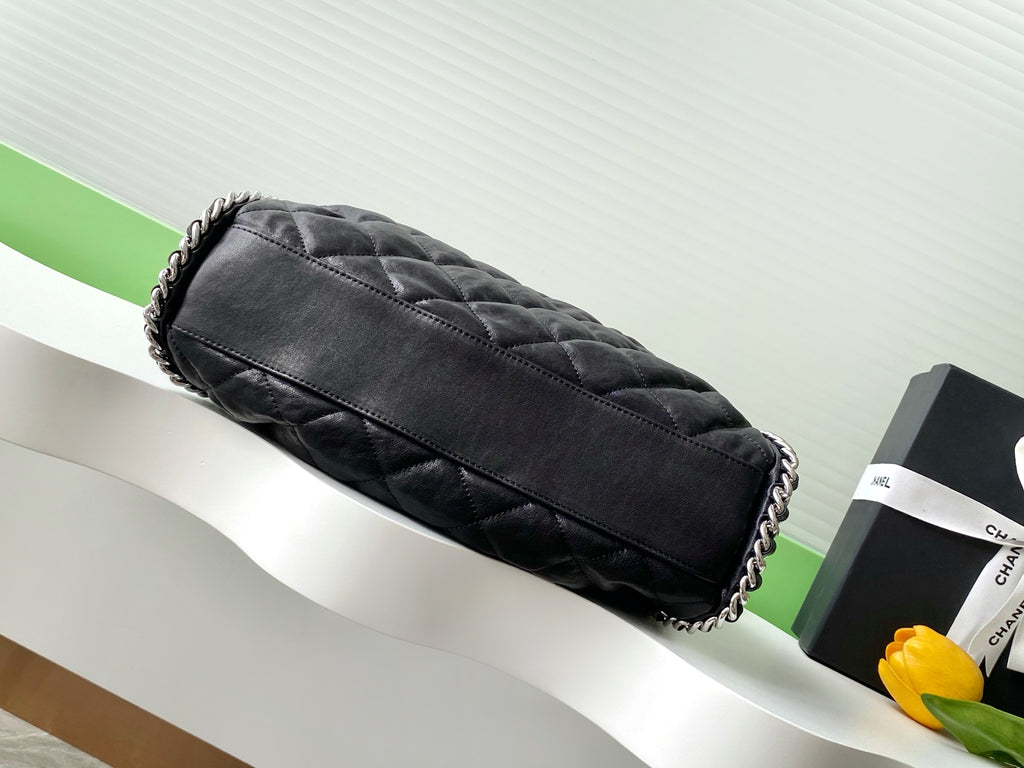 Chanel Large Black Quilted Leather Shoulder Flap Bag (SHW)