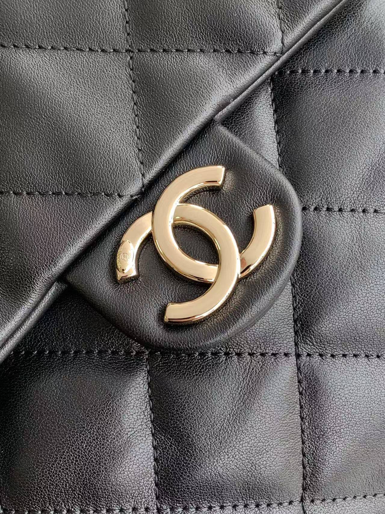 Chanel 23B Black Quilted Leather Large Hobo Bag with Front Flap Pouch GHW