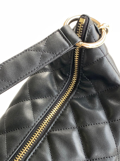 Chanel 23B Black Quilted Leather Large Hobo Bag with Front Flap Pouch GHW