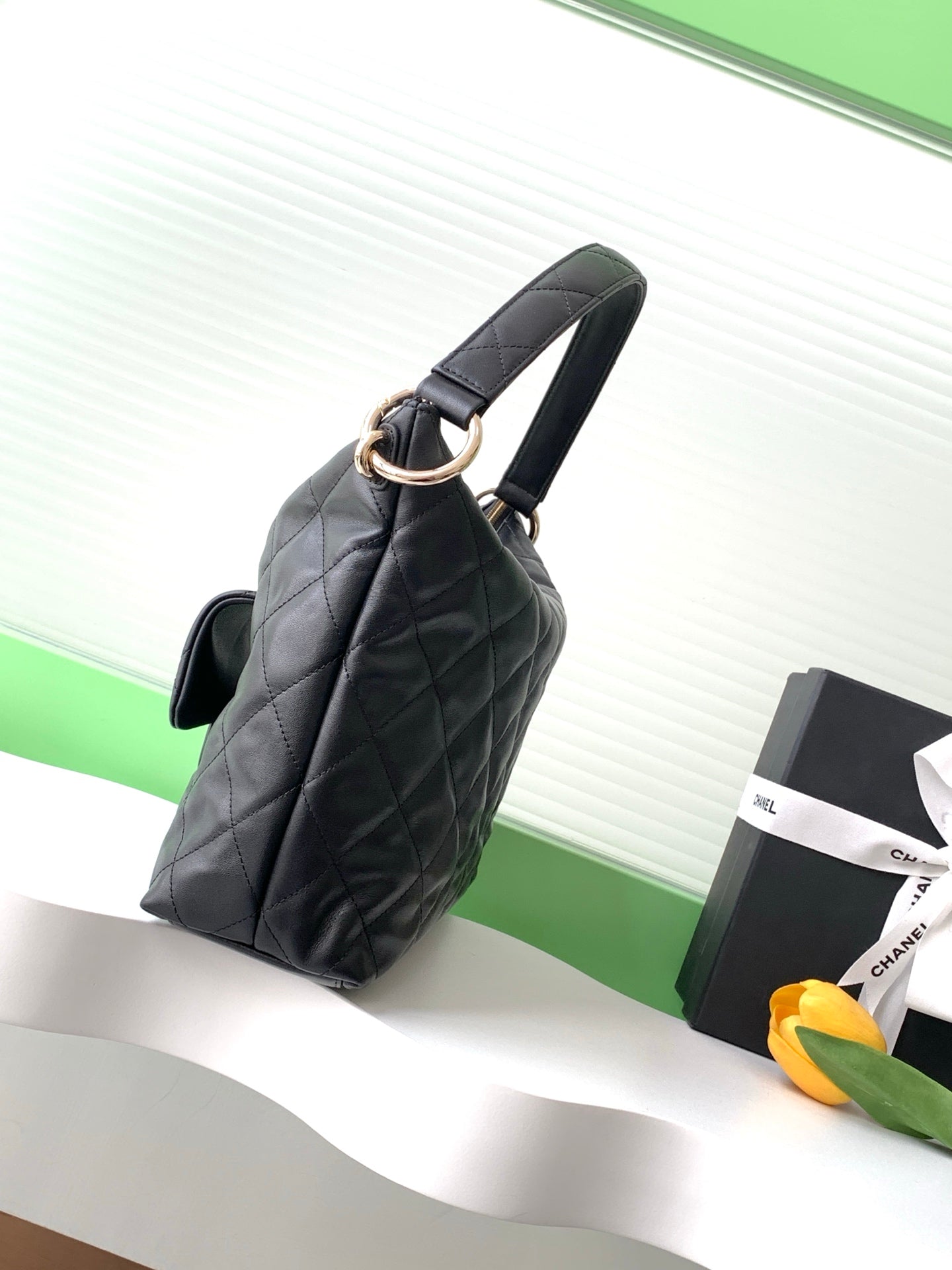 Chanel 23B Hippie Hobo Bag Black Calfskin Small