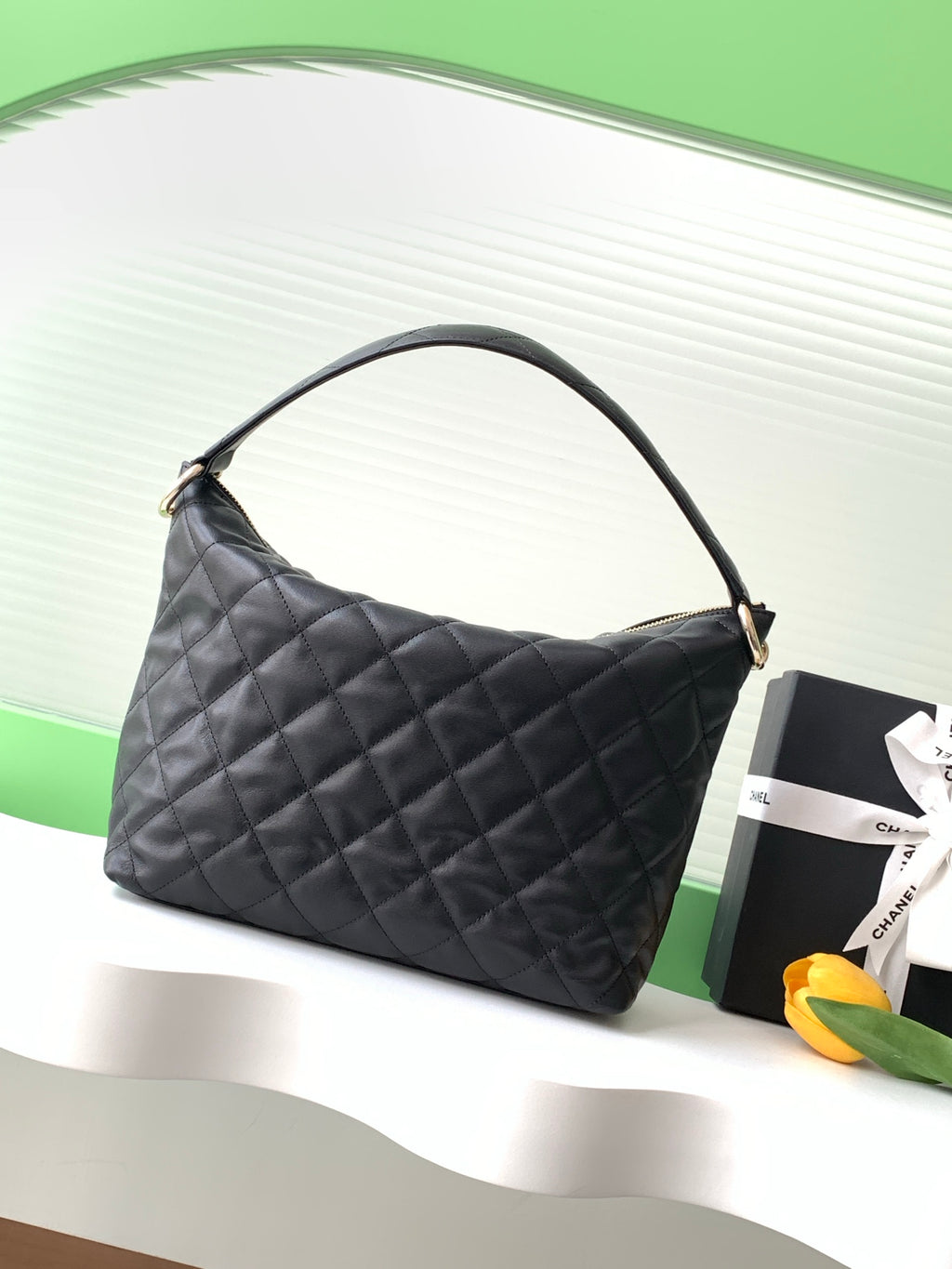 Chanel 23B Hippie Hobo Bag Black Calfskin Small
