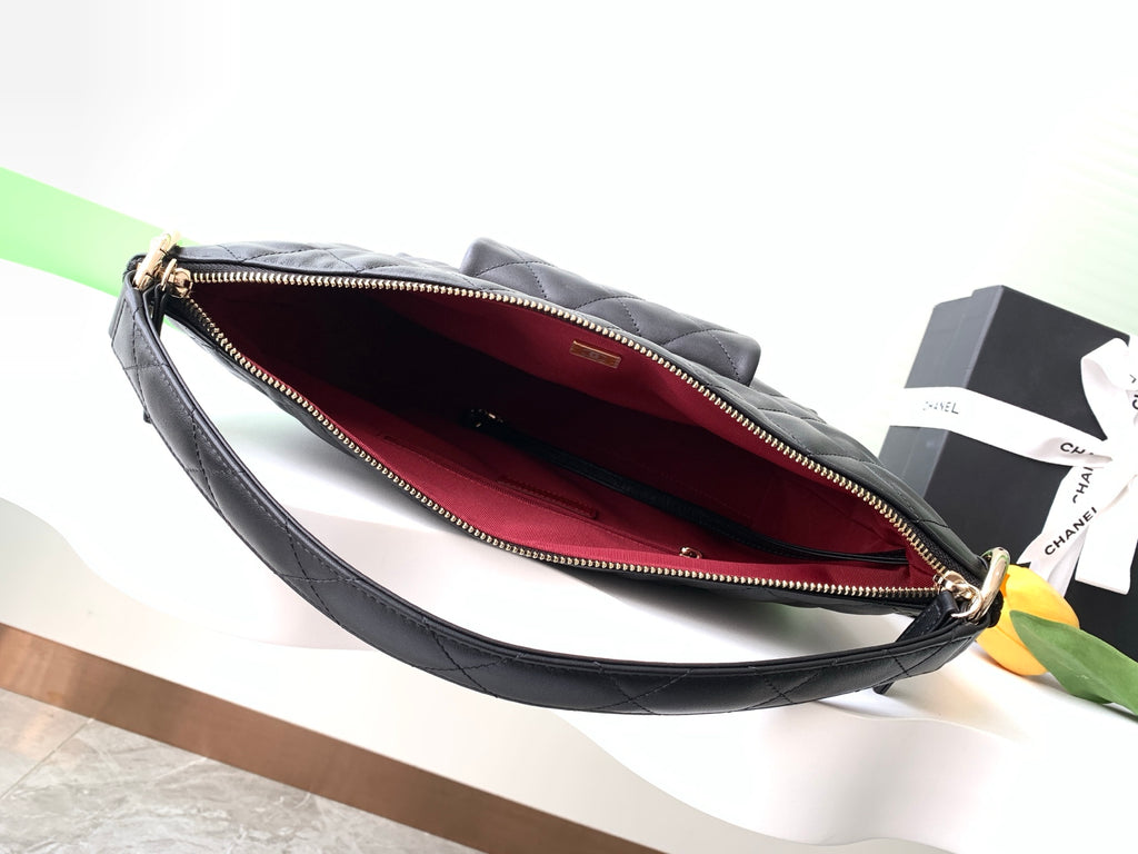 Chanel 23B Hippie Hobo Bag Black Calfskin Small