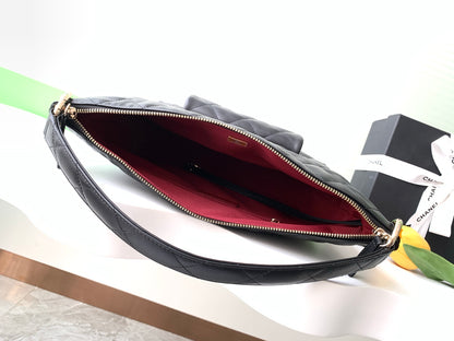 Chanel 23B Hippie Hobo Bag Black Calfskin Small