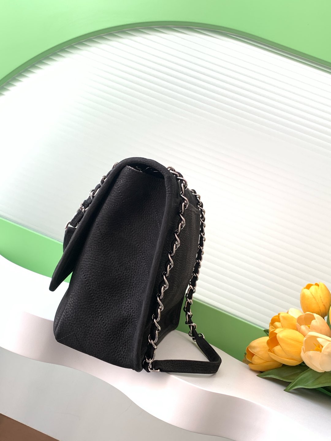 Chanel Vintage Double Pocket Flap Bag Black Silver