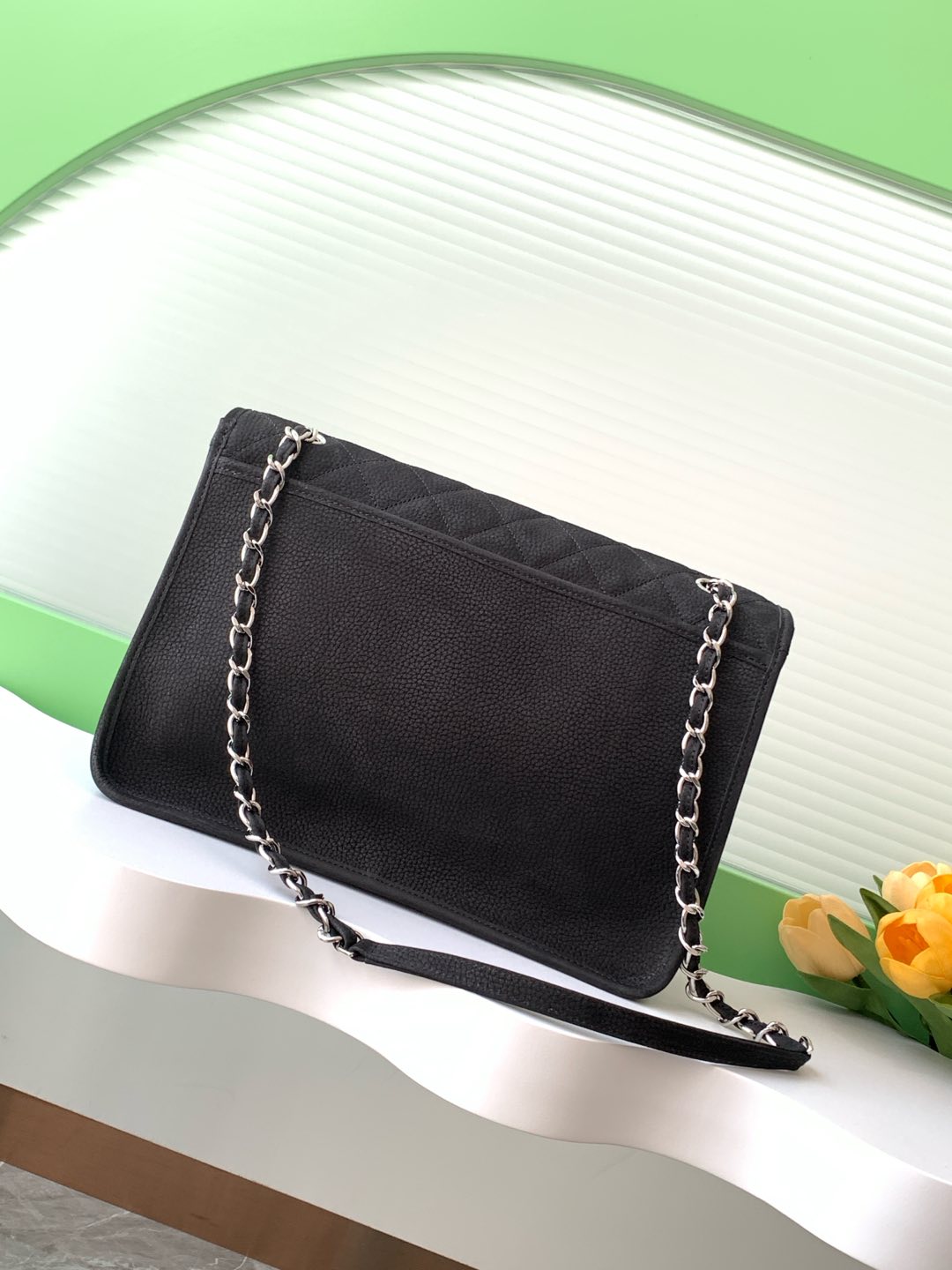Chanel Vintage Double Pocket Flap Bag Black Silver