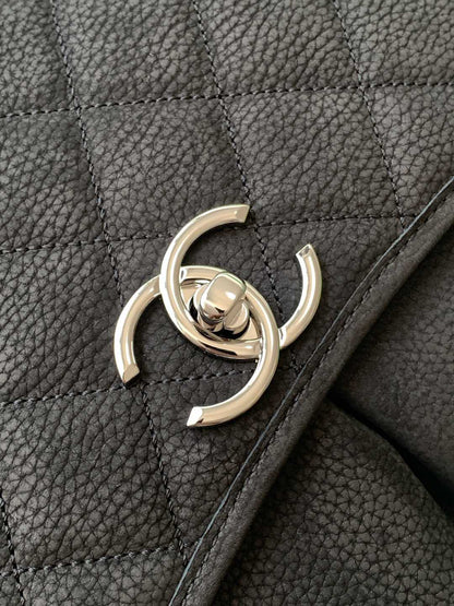 Chanel Vintage Double Pocket Flap Bag Black Silver