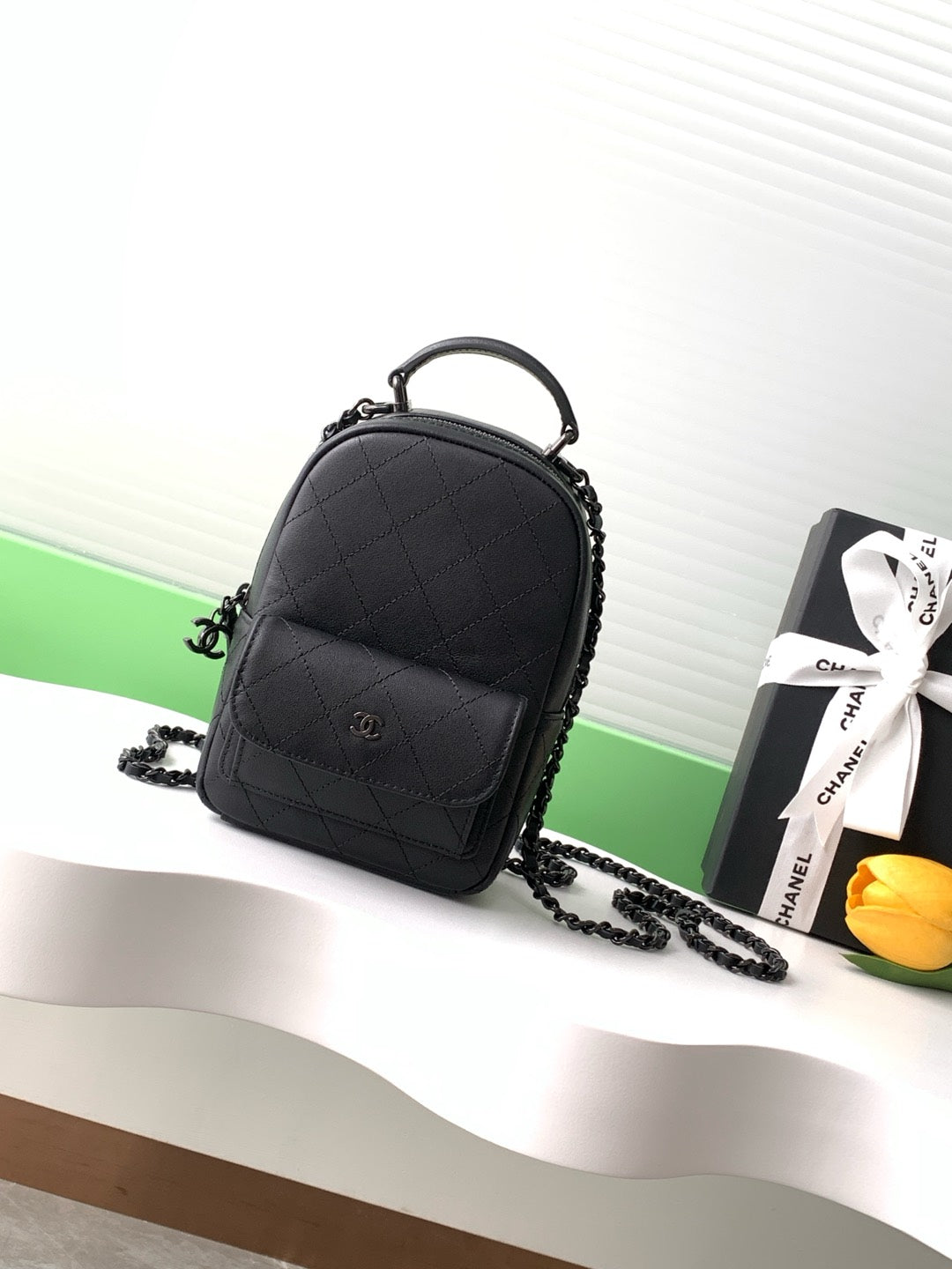 Chanel 25C Mini Backpack Black Calfskin Black Hardware