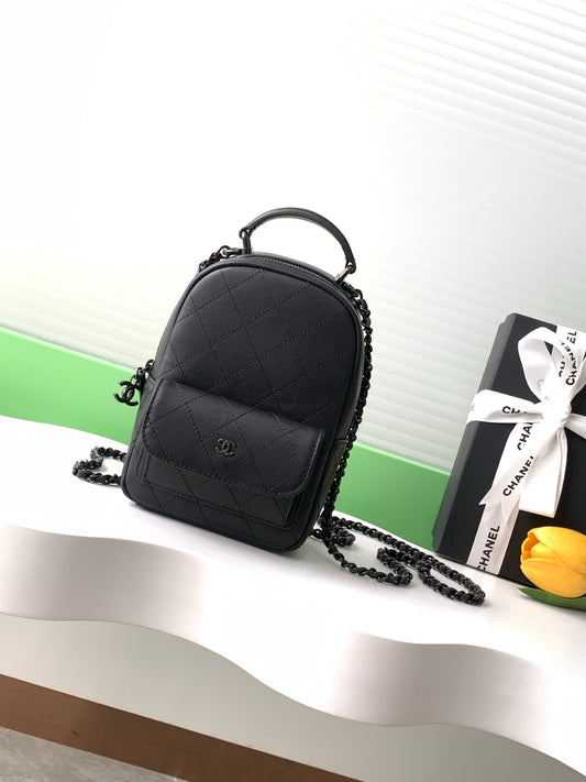Chanel 25C Mini Backpack Black Calfskin Black Hardware