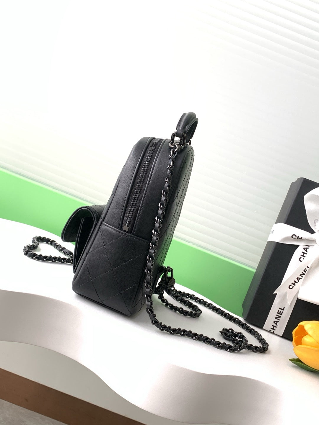 Chanel 25C Mini Backpack Black Calfskin Black Hardware