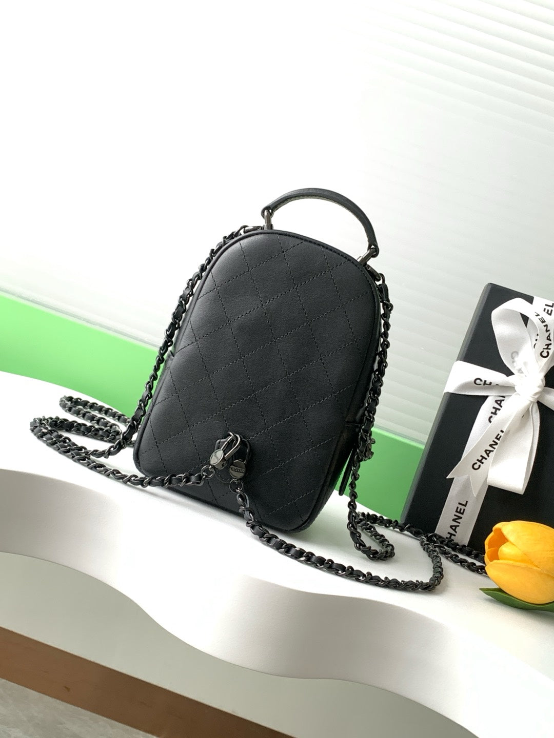 Chanel 25C Mini Backpack Black Calfskin Black Hardware