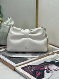 Dior White Leather Bow Chain Shoulder Bag with Gold Hardware