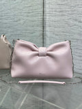 Dior Pink Leather Bow Chain Shoulder Bag with Silver Hardware