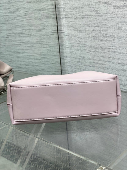 Dior Pink Leather Bow Chain Shoulder Bag with Silver Hardware