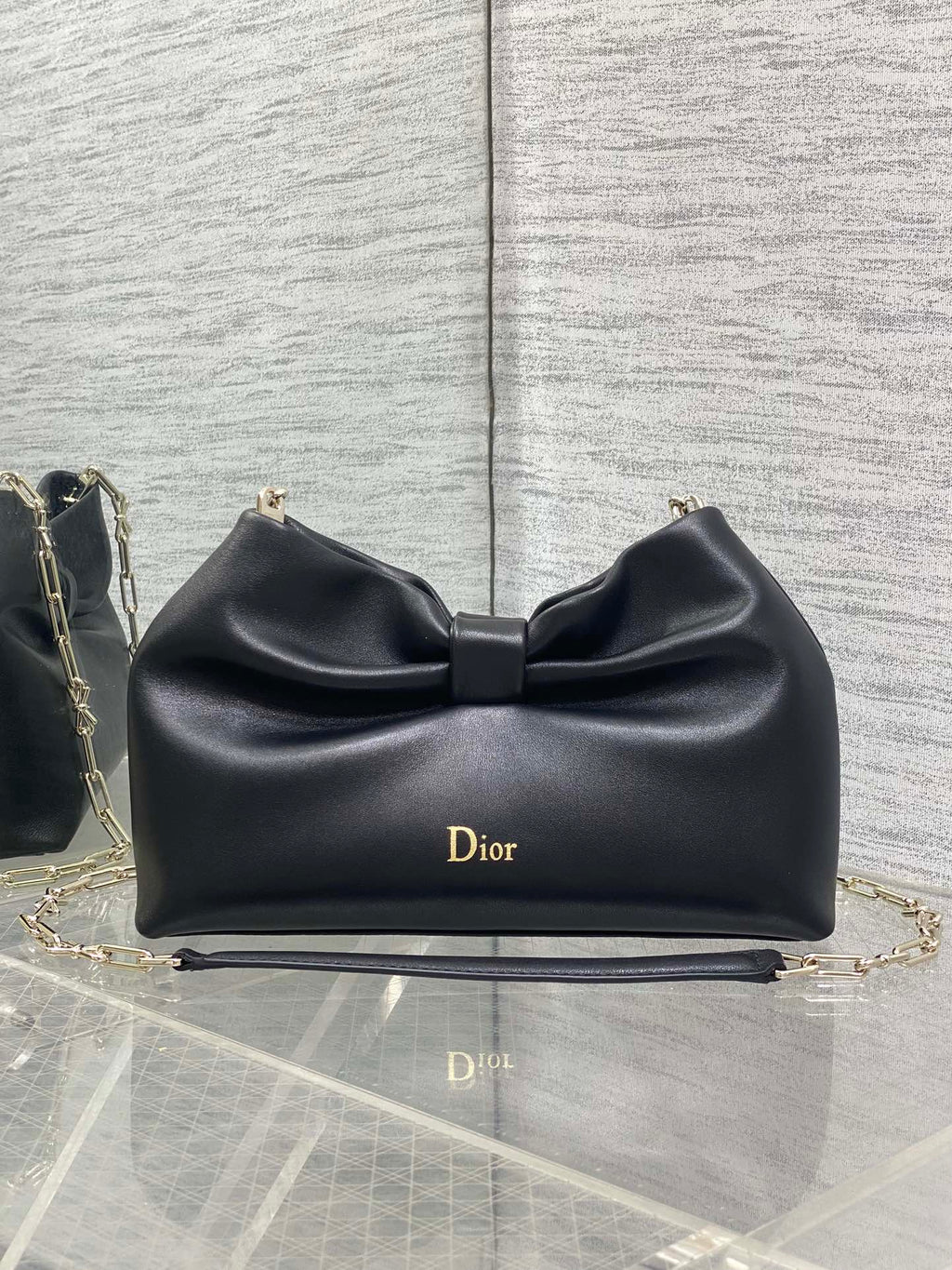 Dior Black Lambskin Bow Chain Shoulder Bag with Gold Hardware (SS26)