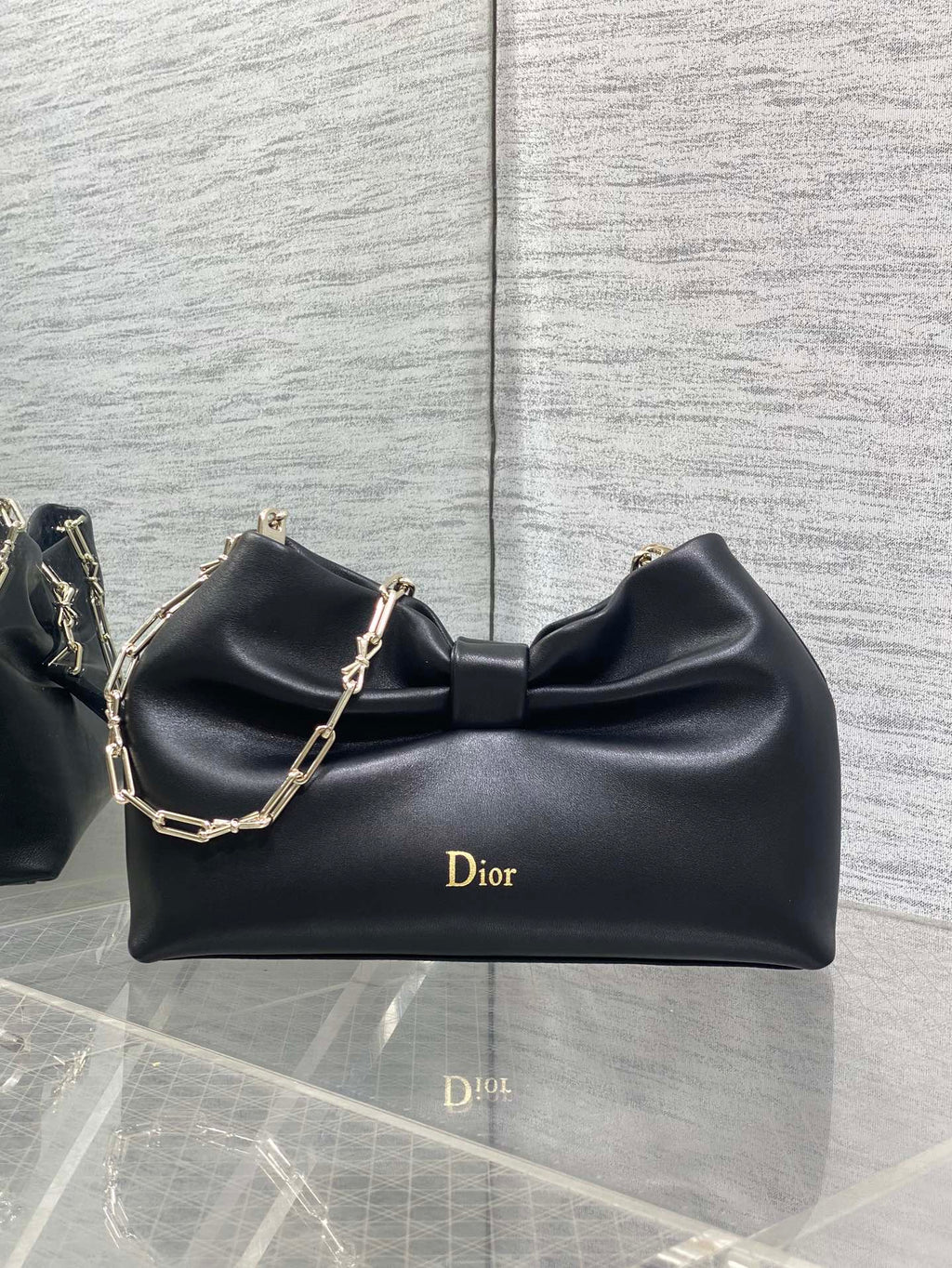 Dior Black Lambskin Bow Chain Shoulder Bag with Gold Hardware (SS26)