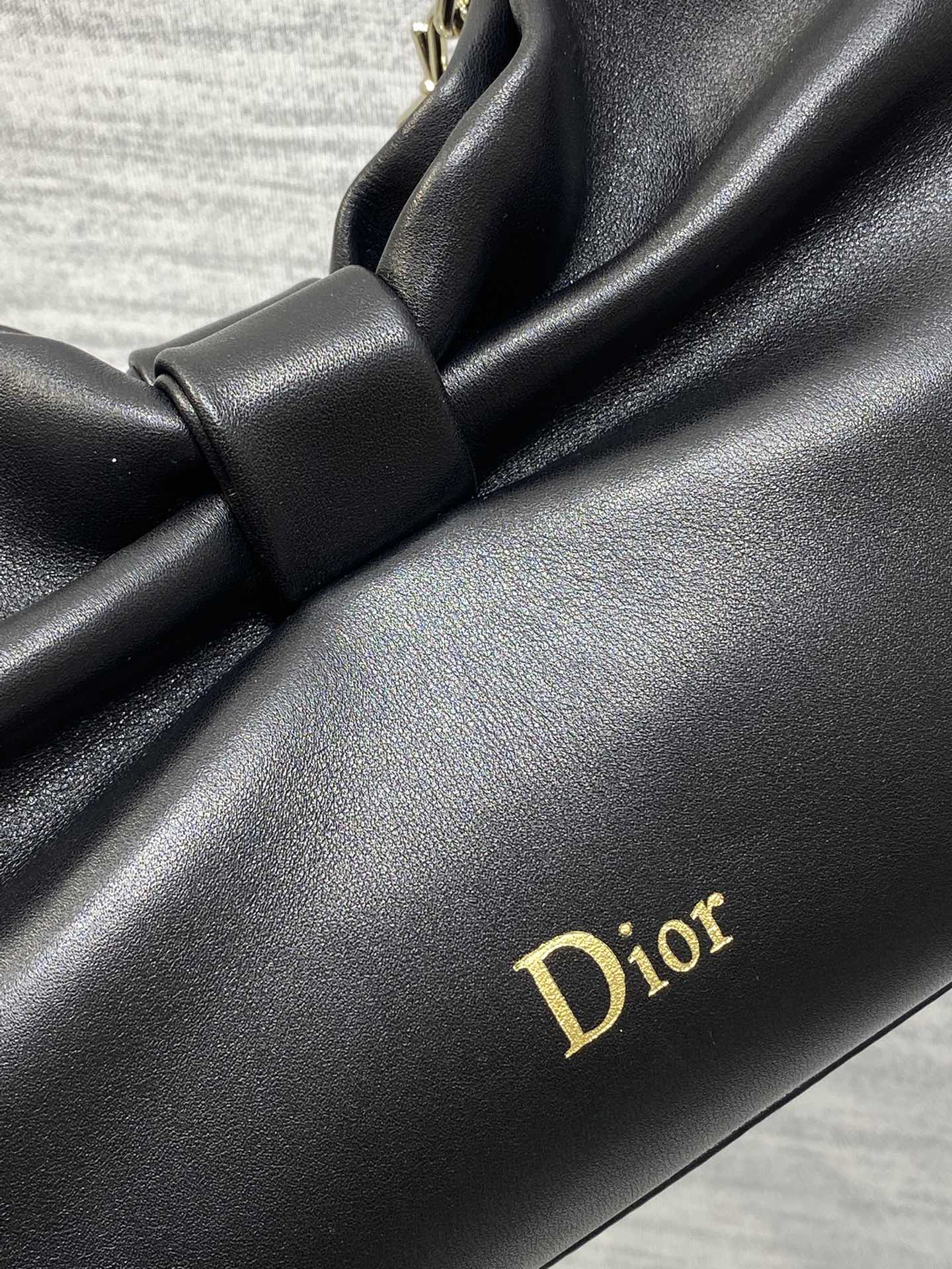 Dior Black Lambskin Bow Chain Shoulder Bag with Gold Hardware (SS26)
