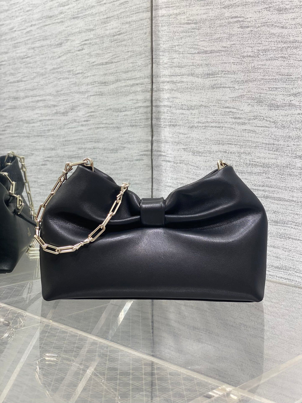 Dior Black Lambskin Bow Chain Shoulder Bag with Gold Hardware (SS26)