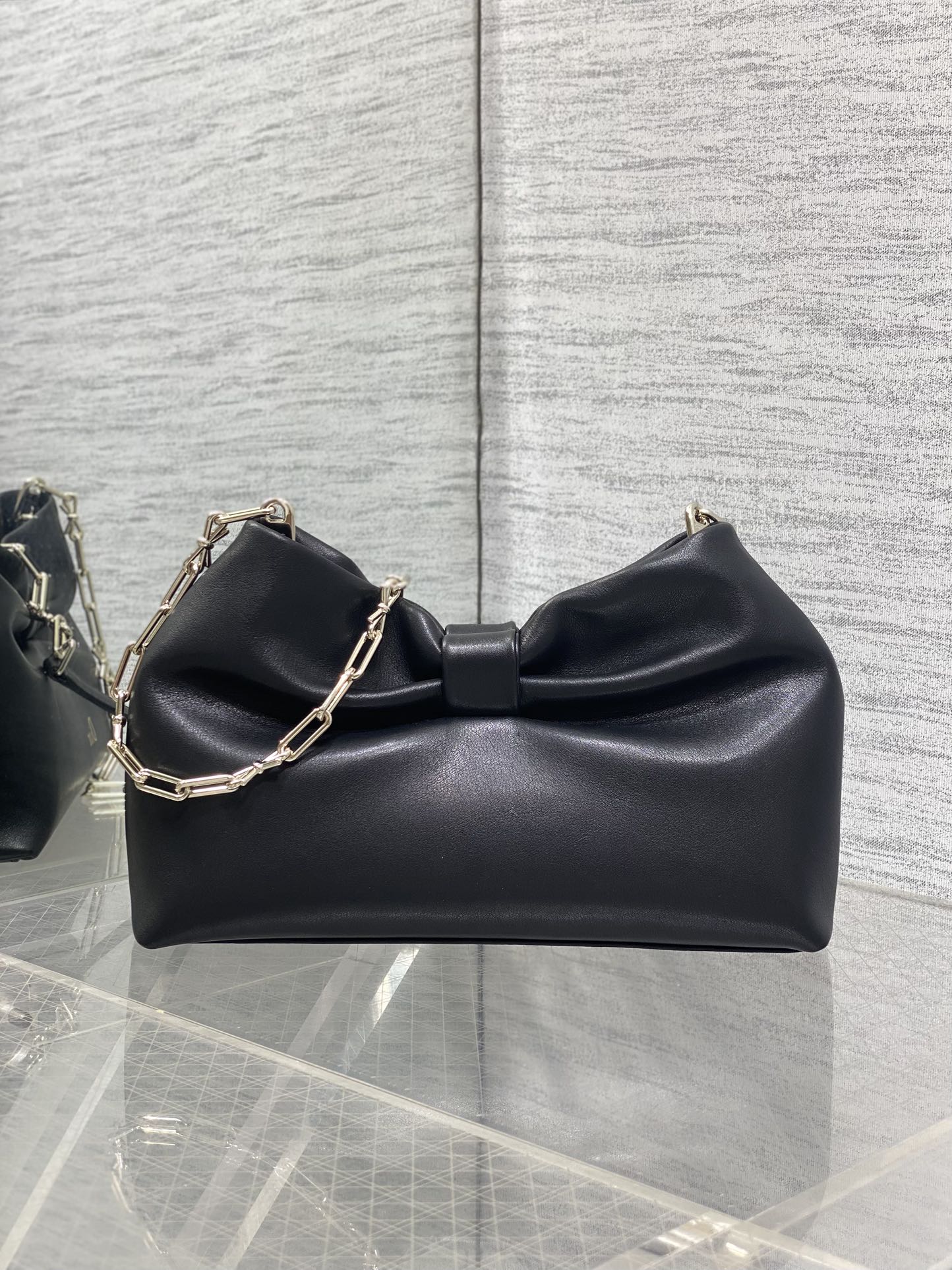 Dior Black Lambskin Bow Chain Shoulder Bag with Gold Hardware (SS26)