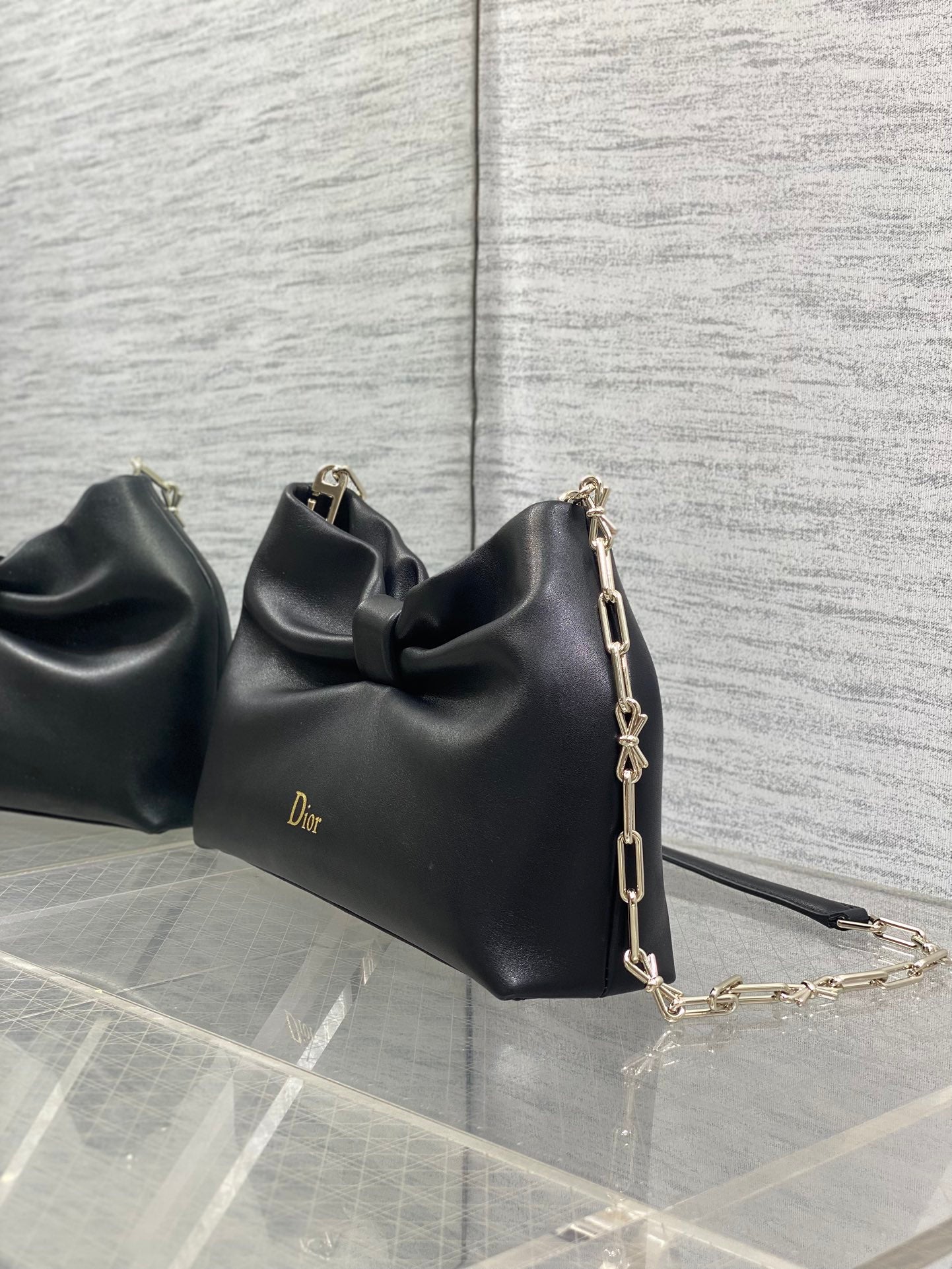 Dior Black Lambskin Bow Chain Shoulder Bag with Gold Hardware (SS26)