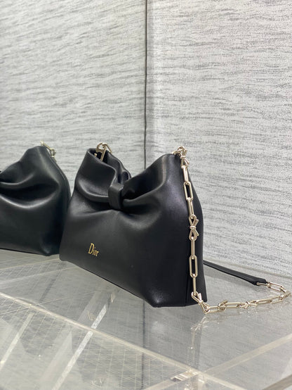 Dior Black Lambskin Bow Chain Shoulder Bag with Gold Hardware (SS26)