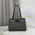 Dior Blue Oblique Jacquard Small Tote Bag with Bow Detail