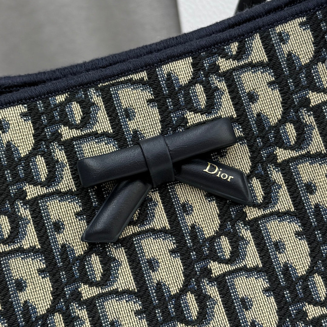 Dior Blue Oblique Jacquard Small Tote Bag with Bow Detail