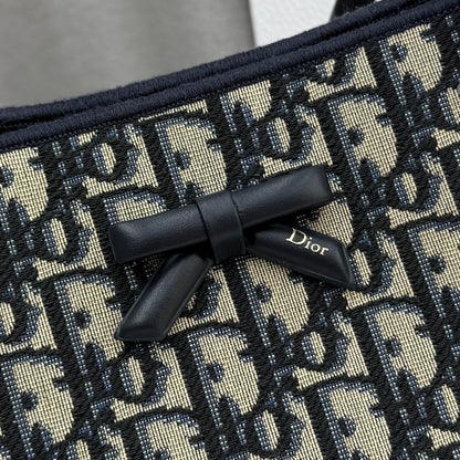 Dior Blue Oblique Jacquard Small Tote Bag with Bow Detail