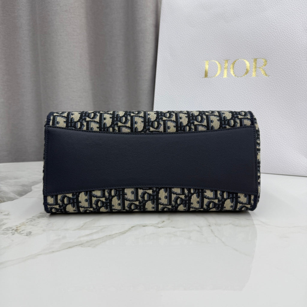 Dior Blue Oblique Jacquard Small Tote Bag with Bow Detail