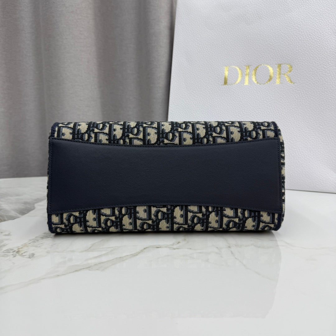 Dior Blue Oblique Jacquard Small Tote Bag with Bow Detail