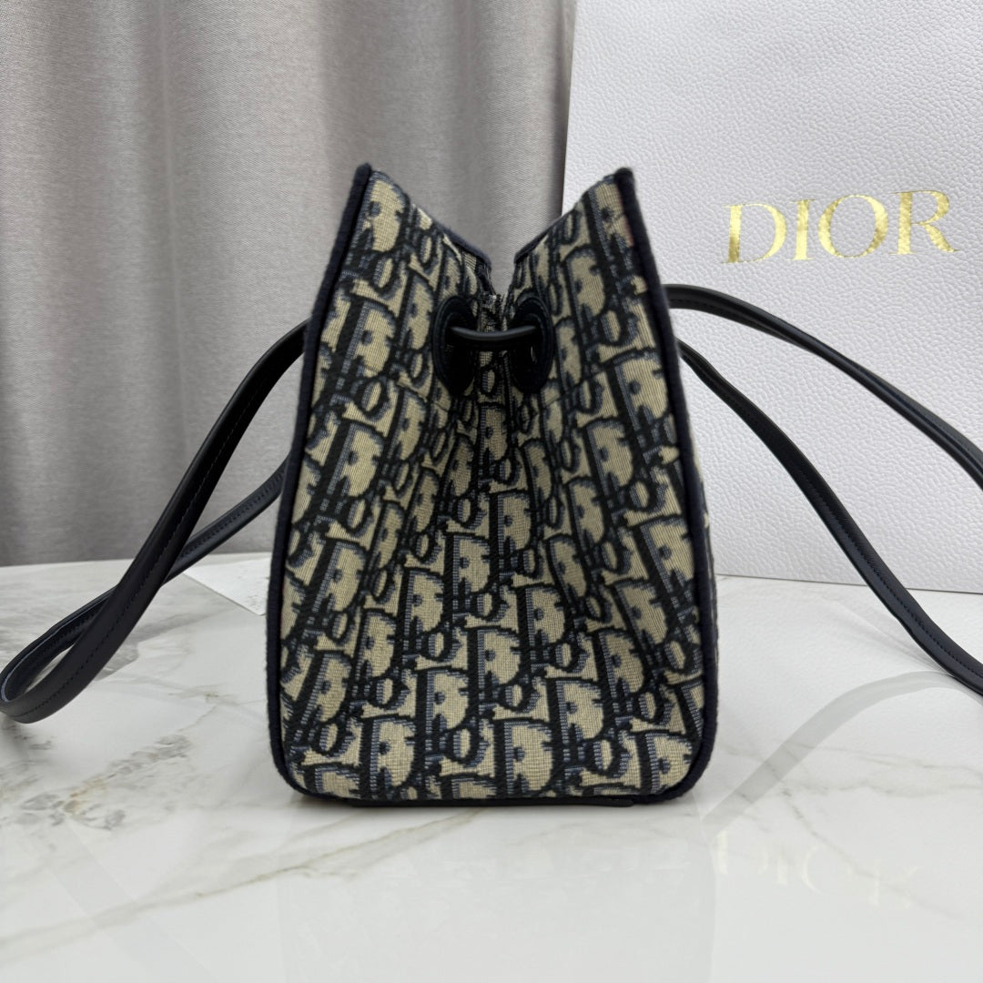 Dior Blue Oblique Jacquard Small Tote Bag with Bow Detail