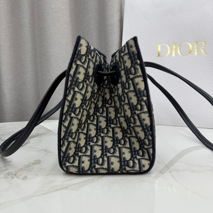 Dior Blue Oblique Jacquard Small Tote Bag with Bow Detail