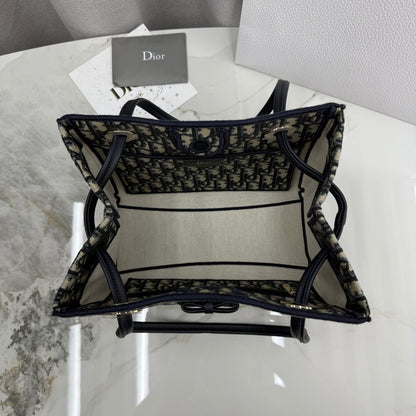 Dior Blue Oblique Jacquard Small Tote Bag with Bow Detail