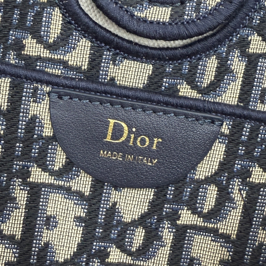 Dior Blue Oblique Jacquard Small Tote Bag with Bow Detail