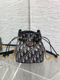 Dior Miss Caro Blue Oblique Jacquard Mini Bucket Bag with Chain
