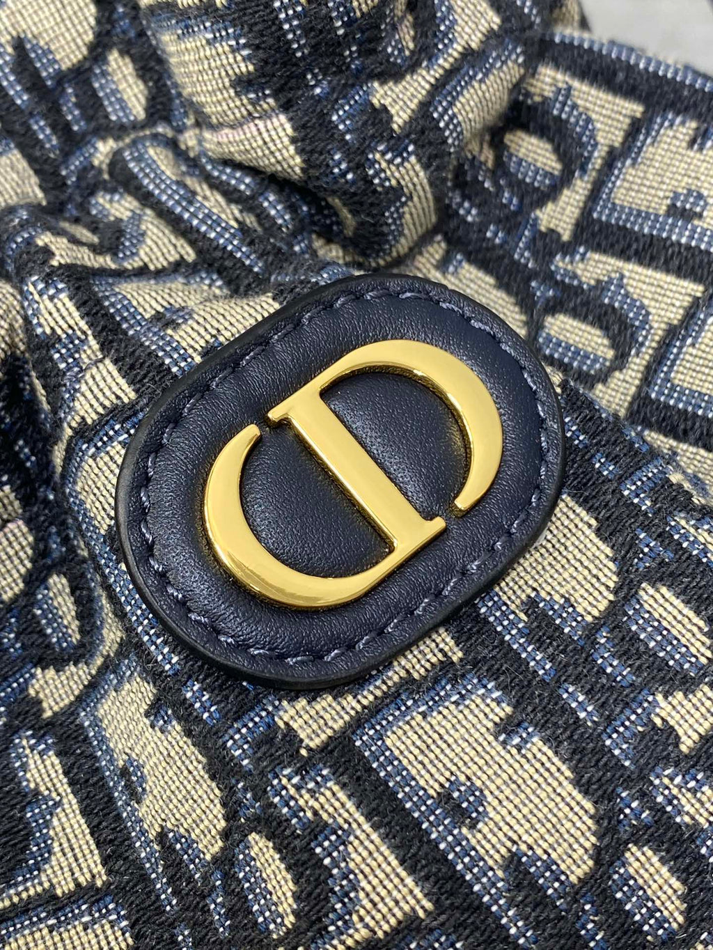 Dior Miss Caro Blue Oblique Jacquard Mini Bucket Bag with Chain