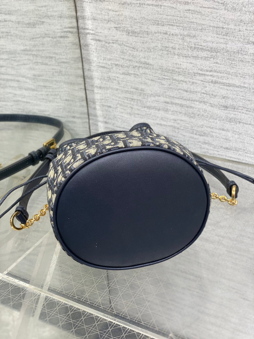 Dior Miss Caro Blue Oblique Jacquard Mini Bucket Bag with Chain