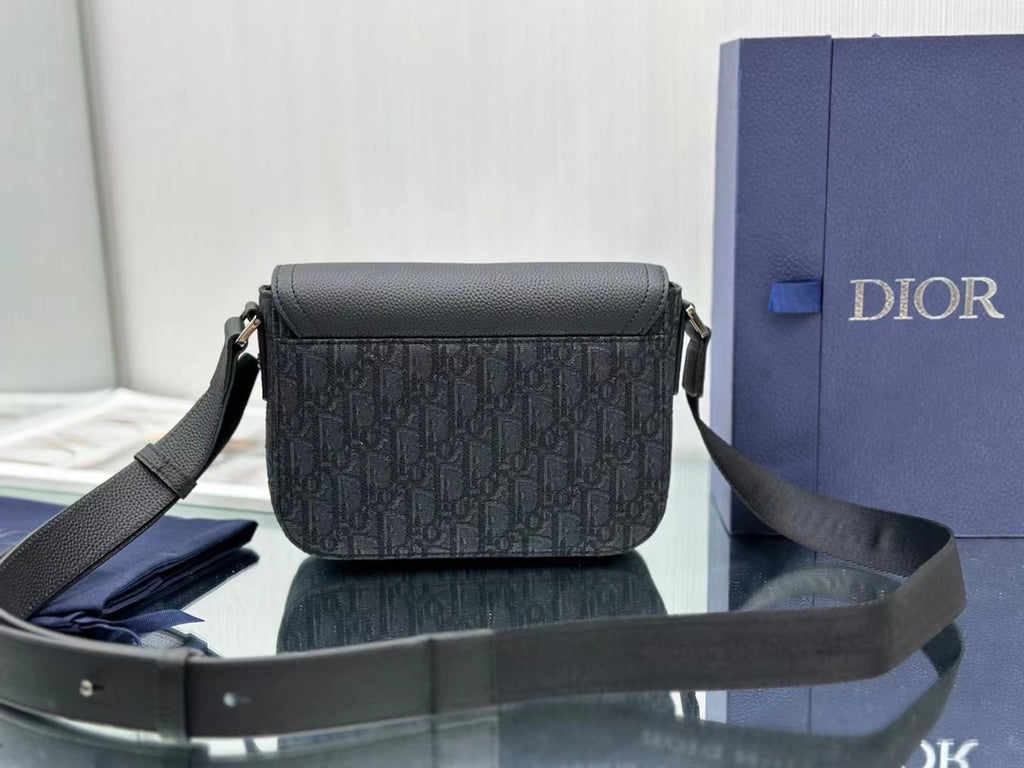 Dior Total Black Leather and Oblique Jacquard Saddle Messenger Bag