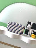 Chanel Small Striped Raffia O-Case Pouch Bag with Gold Hardware (26C)