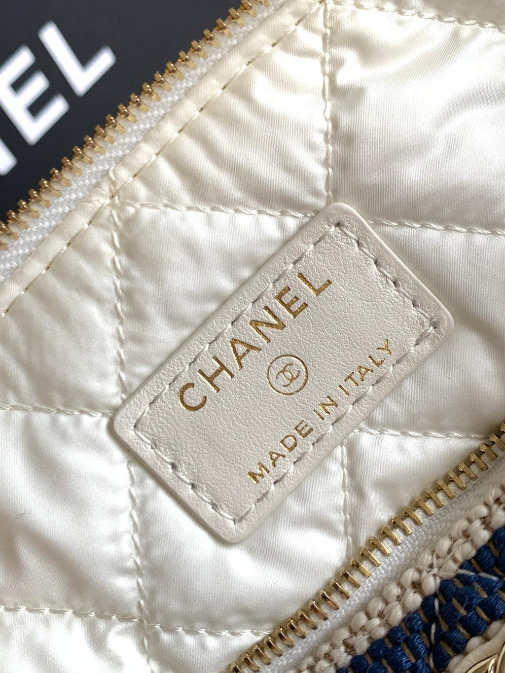 Chanel Small Striped Raffia O-Case Pouch Bag with Gold Hardware (26C)