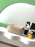 Chanel Small Striped Raffia O-Case Pouch Bag Beige and Gold with Gold Hardware (26C)
