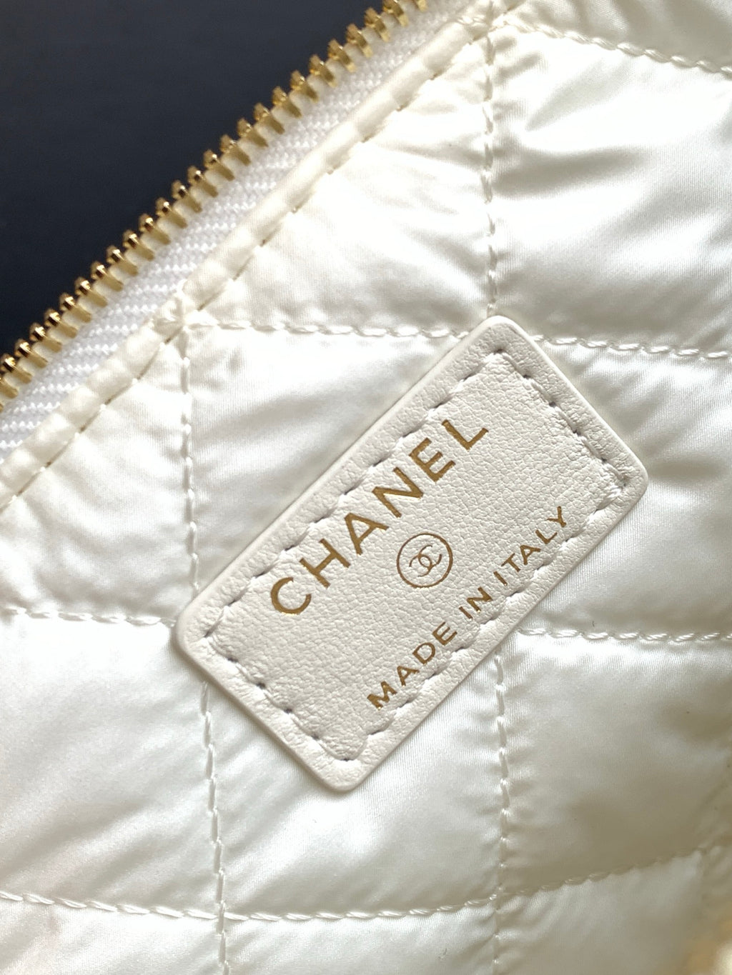 Chanel Small Striped Raffia O-Case Pouch Bag Black and Beige with Gold Hardware (26C)