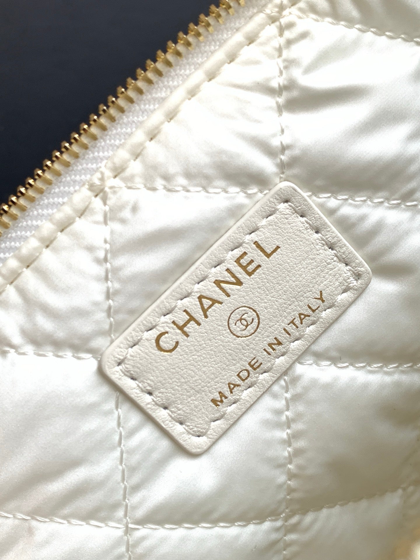 Chanel Small Striped Raffia O-Case Pouch Bag Black and Beige with Gold Hardware (26C)