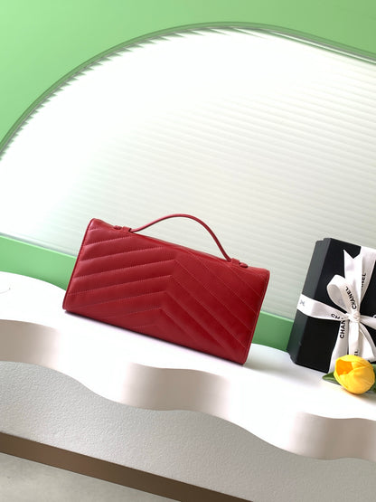 Chanel East-West Envelope Flap Bag V-Stitch Lambskin Red with Gold Hardware (26X Holiday Edition)