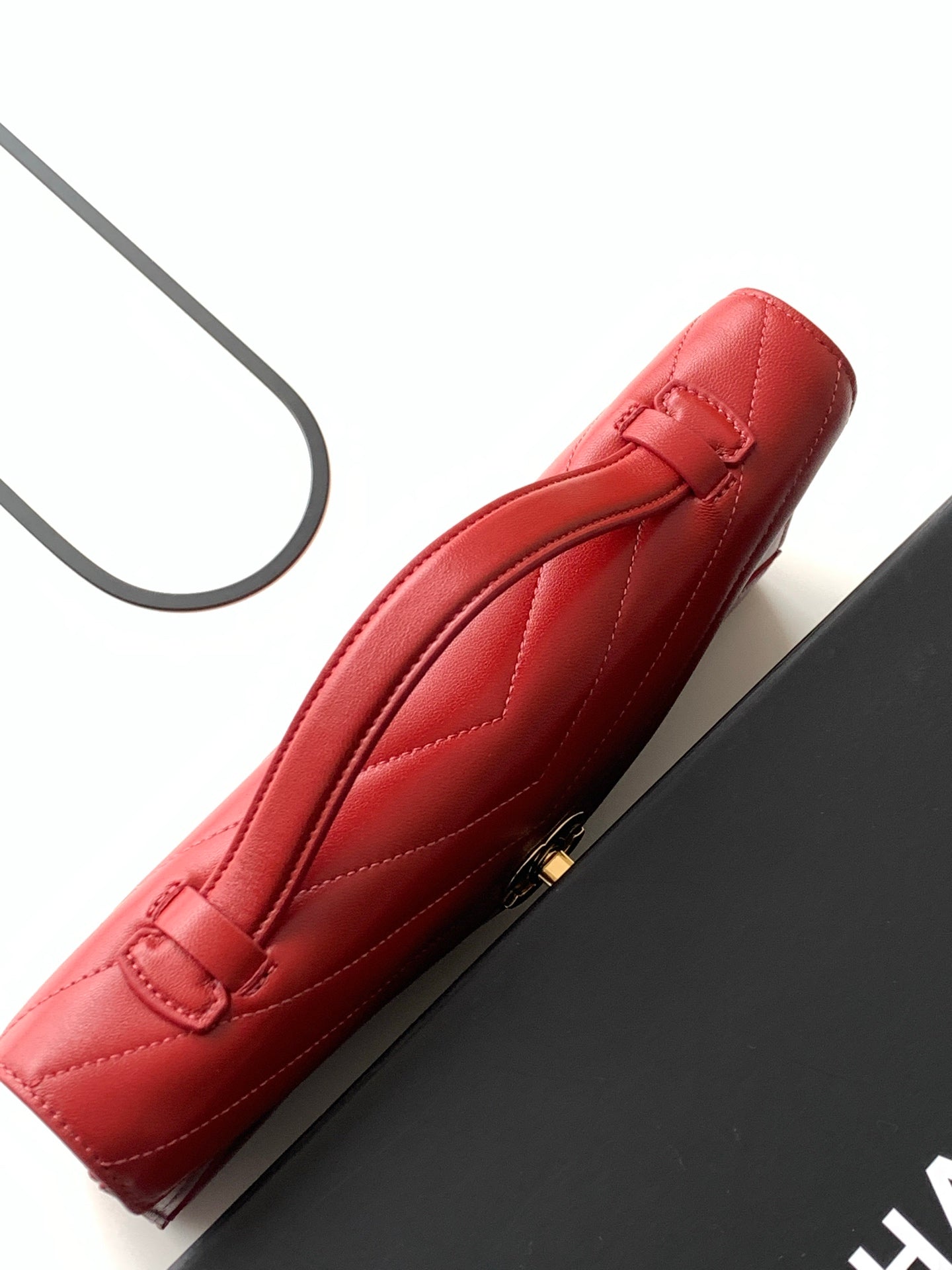 Chanel East-West Envelope Flap Bag V-Stitch Lambskin Red with Gold Hardware (26X Holiday Edition)